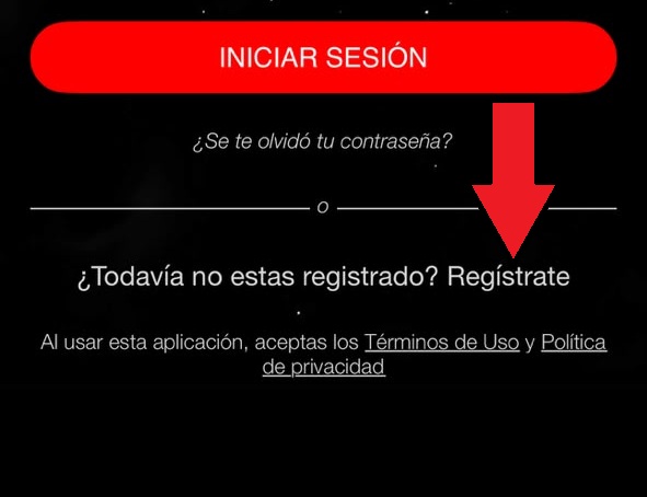 Tocar Regístrate en la pantalla de inicio de sesión
